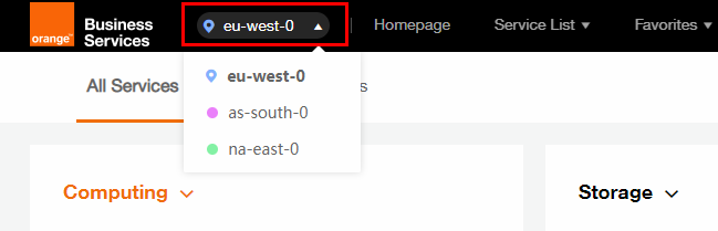 Select a region from the drop down menu.