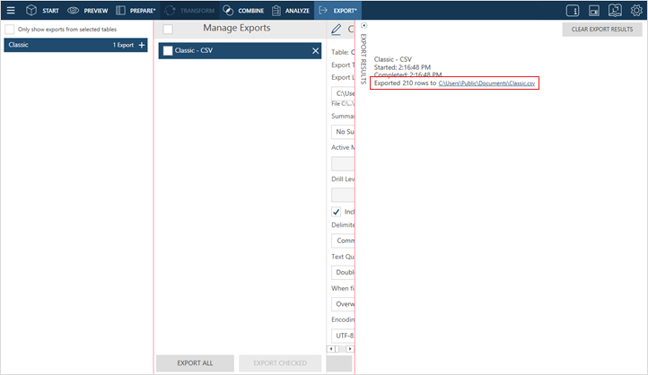 Altair Monarch 2021.0 Help - Exporting a Summary in Data Prep Studio