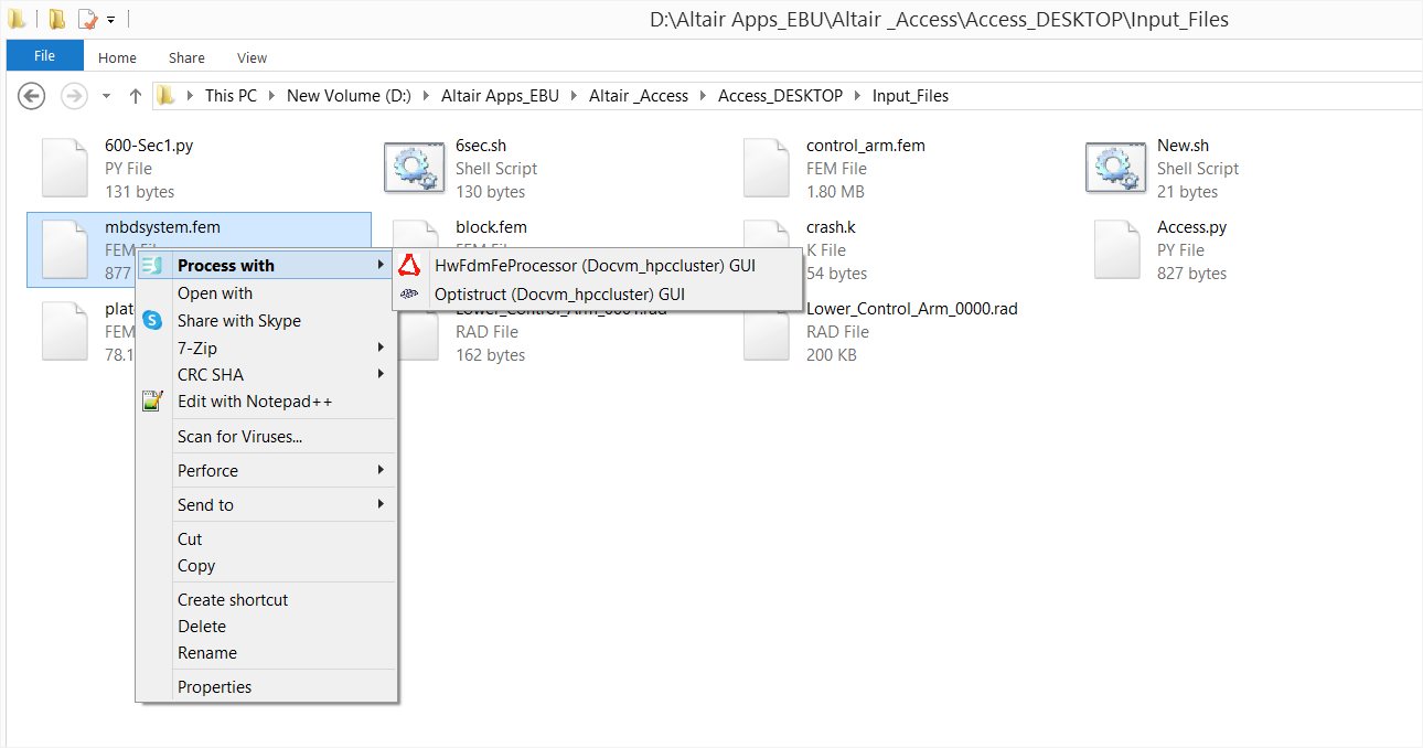 Right-click context menu