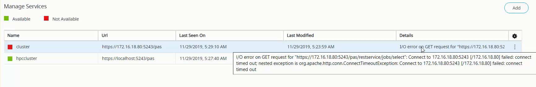 Server Cluster Details