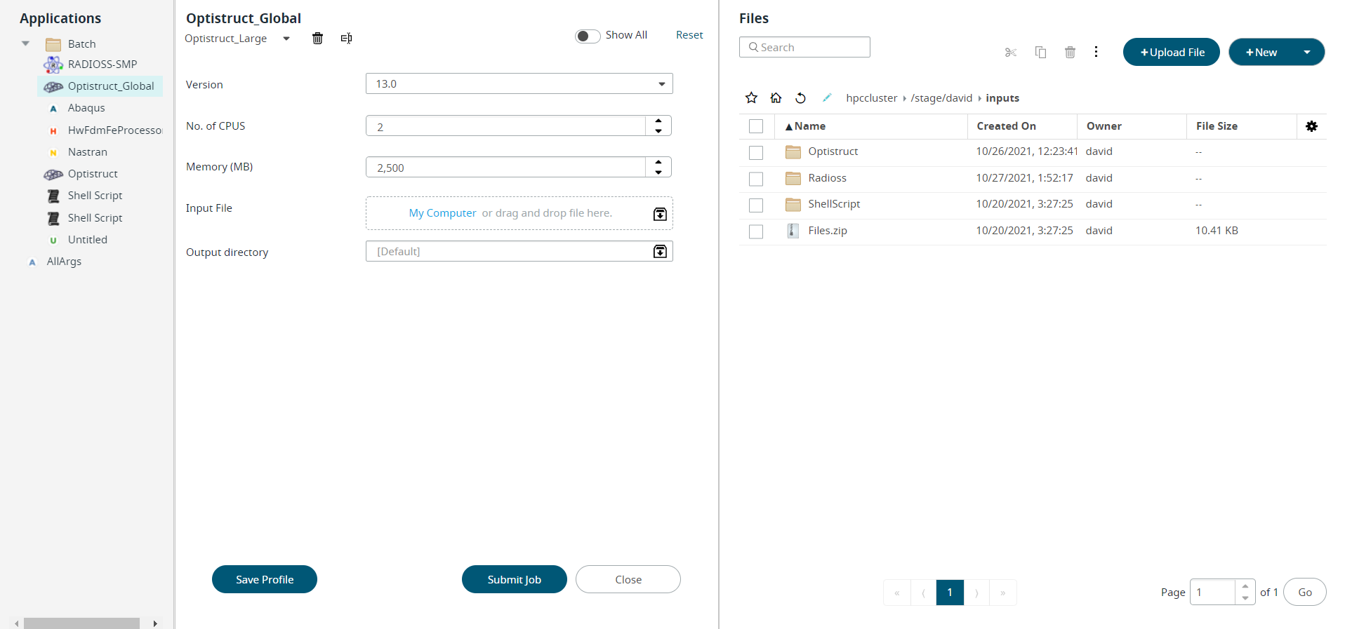 Saved Profile Job Submission Form