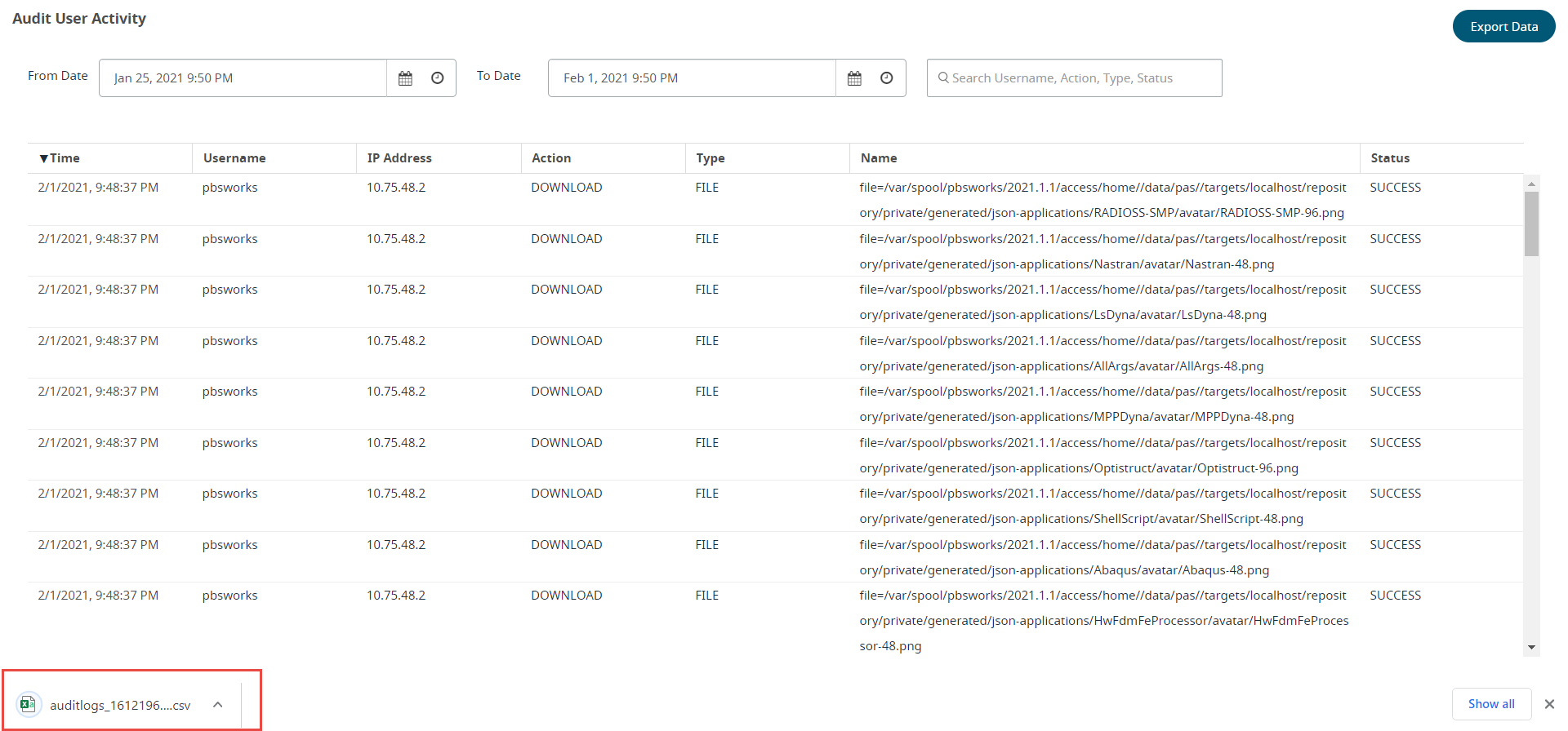 Export Data - CSV Format