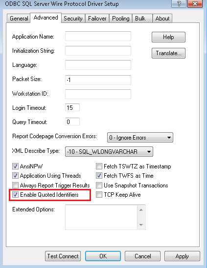Connector Dialog for ODBC - Configuration Notes