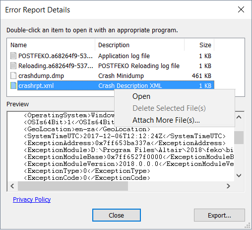 Exporting a Crash Report When Not Connected to the Internet