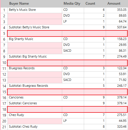 Adding Blank Lines to a Summary in Data Prep Studio