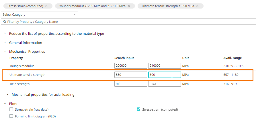 Specify Input Values for Ultimate Tensile Strength