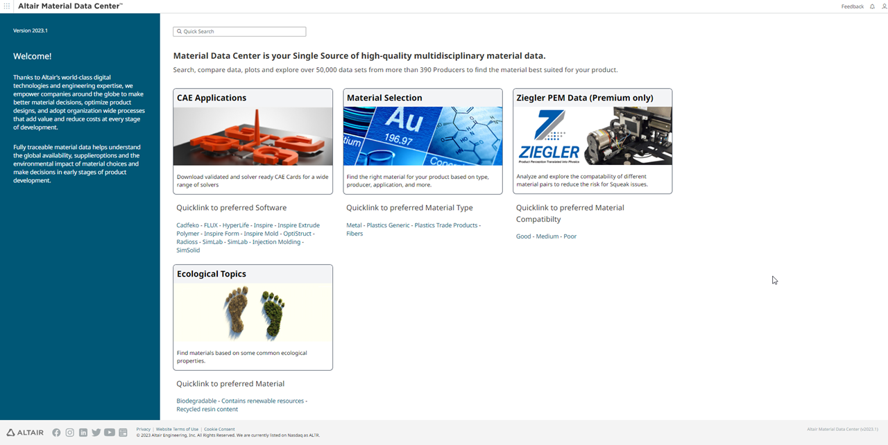 Launch Altair Material Data Center