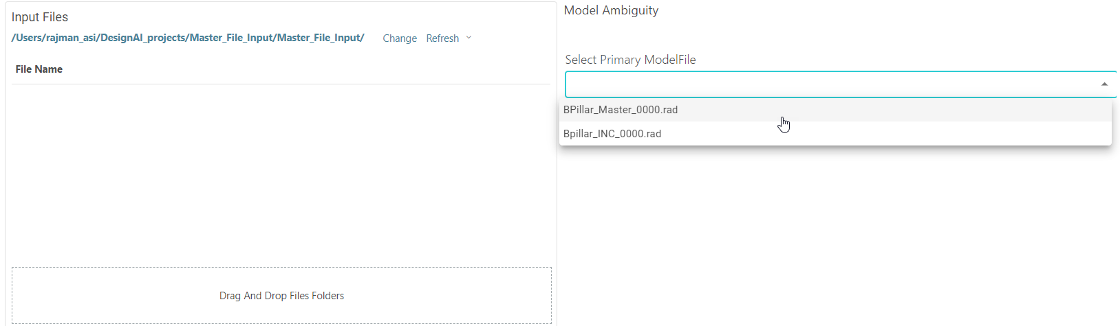 Select Primary Model File