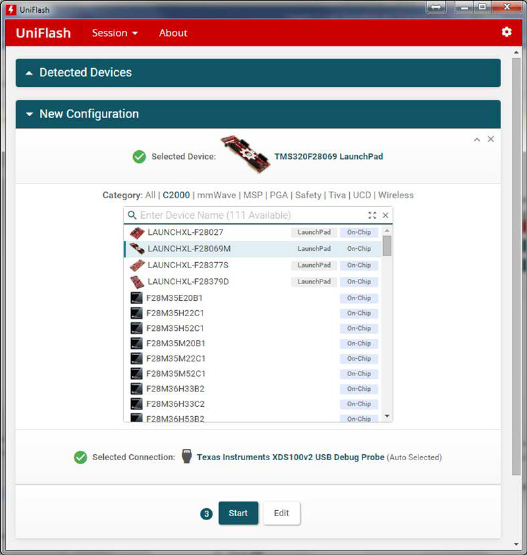 UniflashNewConfigurationwindow